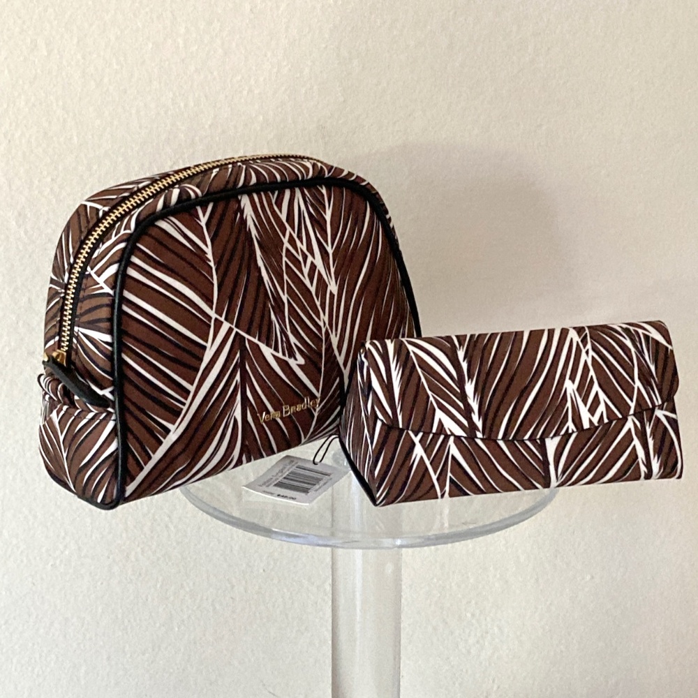 NEW Vera Bradley Cosmetic Case and Foldable Sunglass Case Set/2 Fabric & Leather